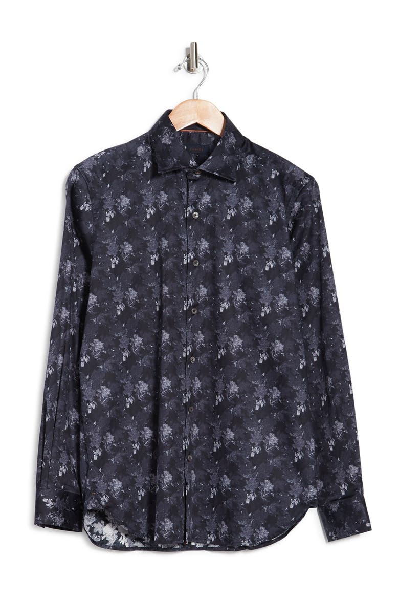 Tailored Fit Abstract Button-Up Shirt, Main, color, BLACK