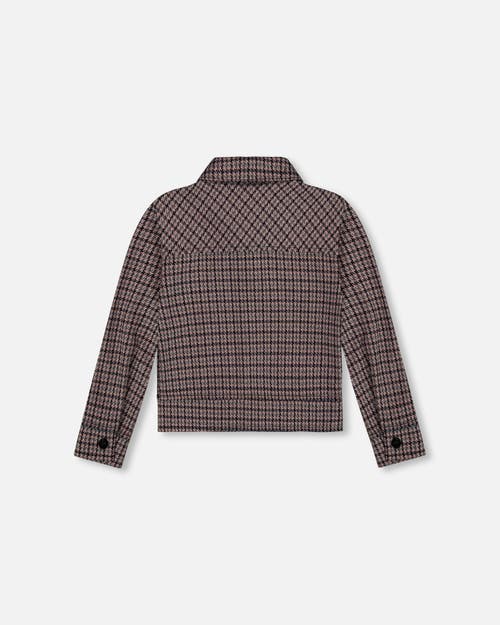 Deux Par Deux Jacquard Knit Jacket With Houndstooth In Brown