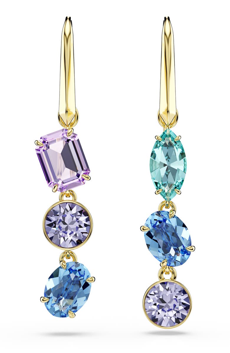 Swarovski Gema Crystal Mismatched Drop Earrings, Alternate, color, Gold/ Multi