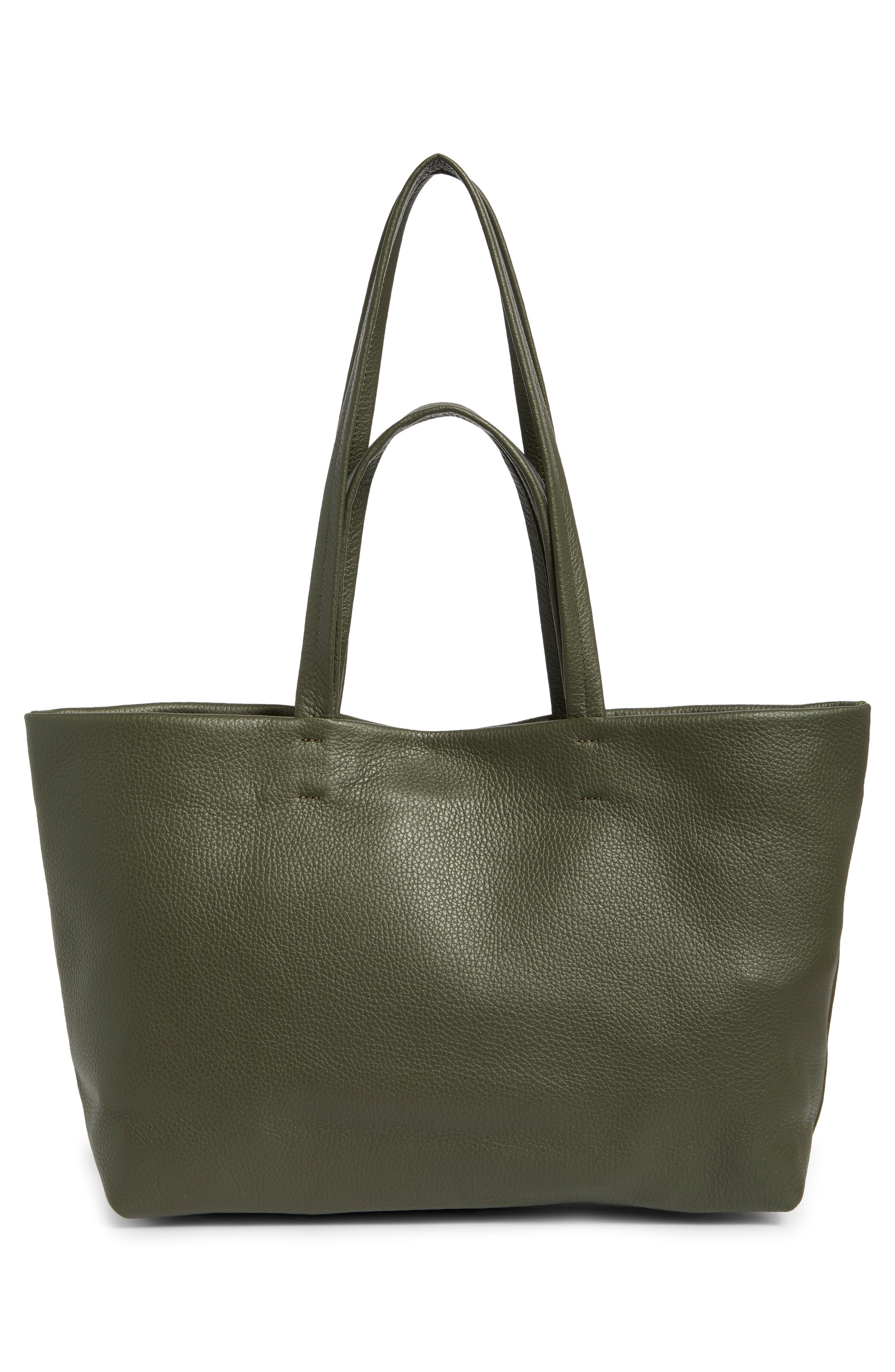 Small Easy Leather Tote, Alternate, color, DARK OLIVE