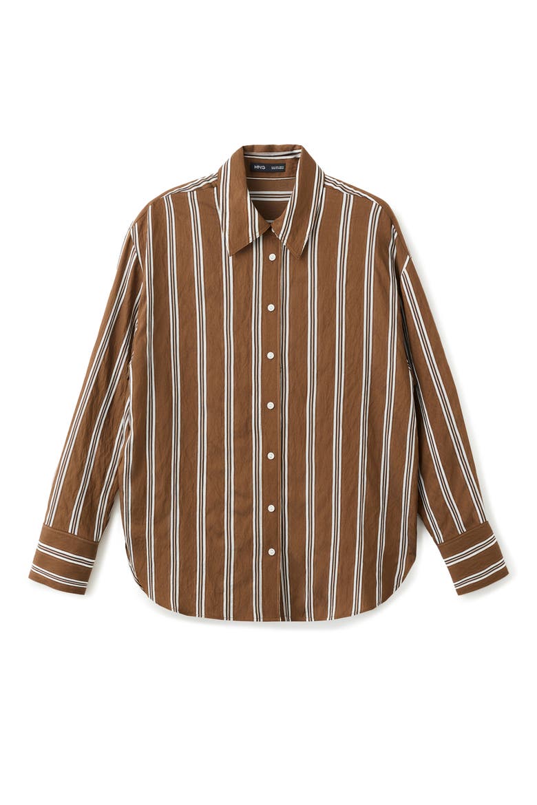 Stripe Straight Button-Up Shirt, Main, color, BROWN