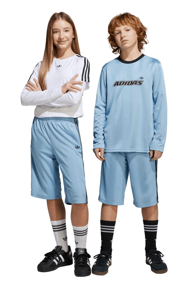 Kids' 3-Stripe Shorts, Alternate, color, ASH BLUE