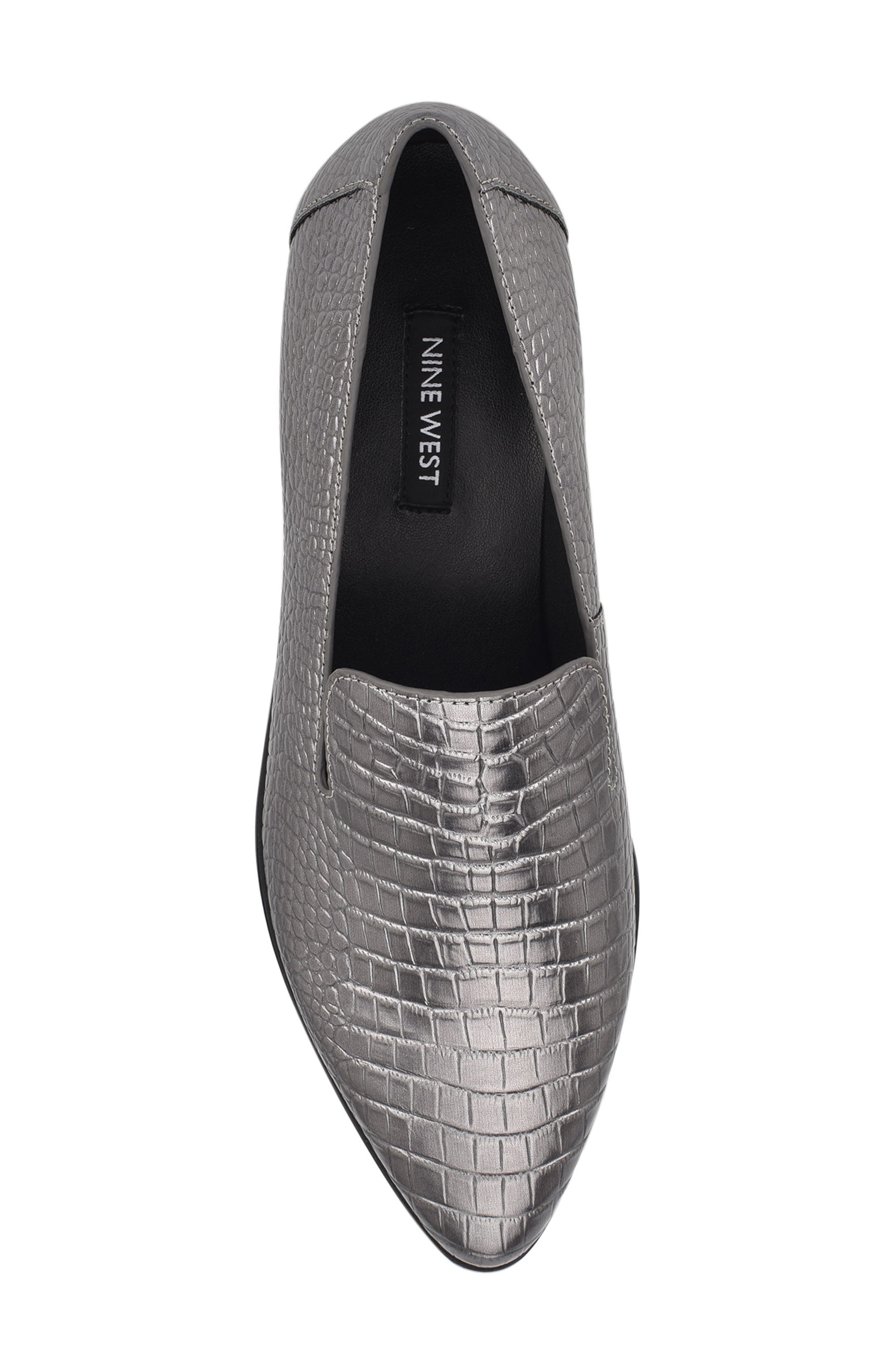 Zolee Croc Embossed Faux Leather Loafer, Alternate, color, PEWTER METALLIC CROCO