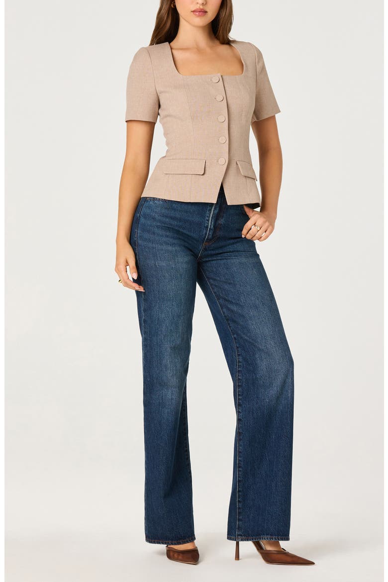 Square Neck Short Sleeve Jacket, Alternate, color, TAUPE