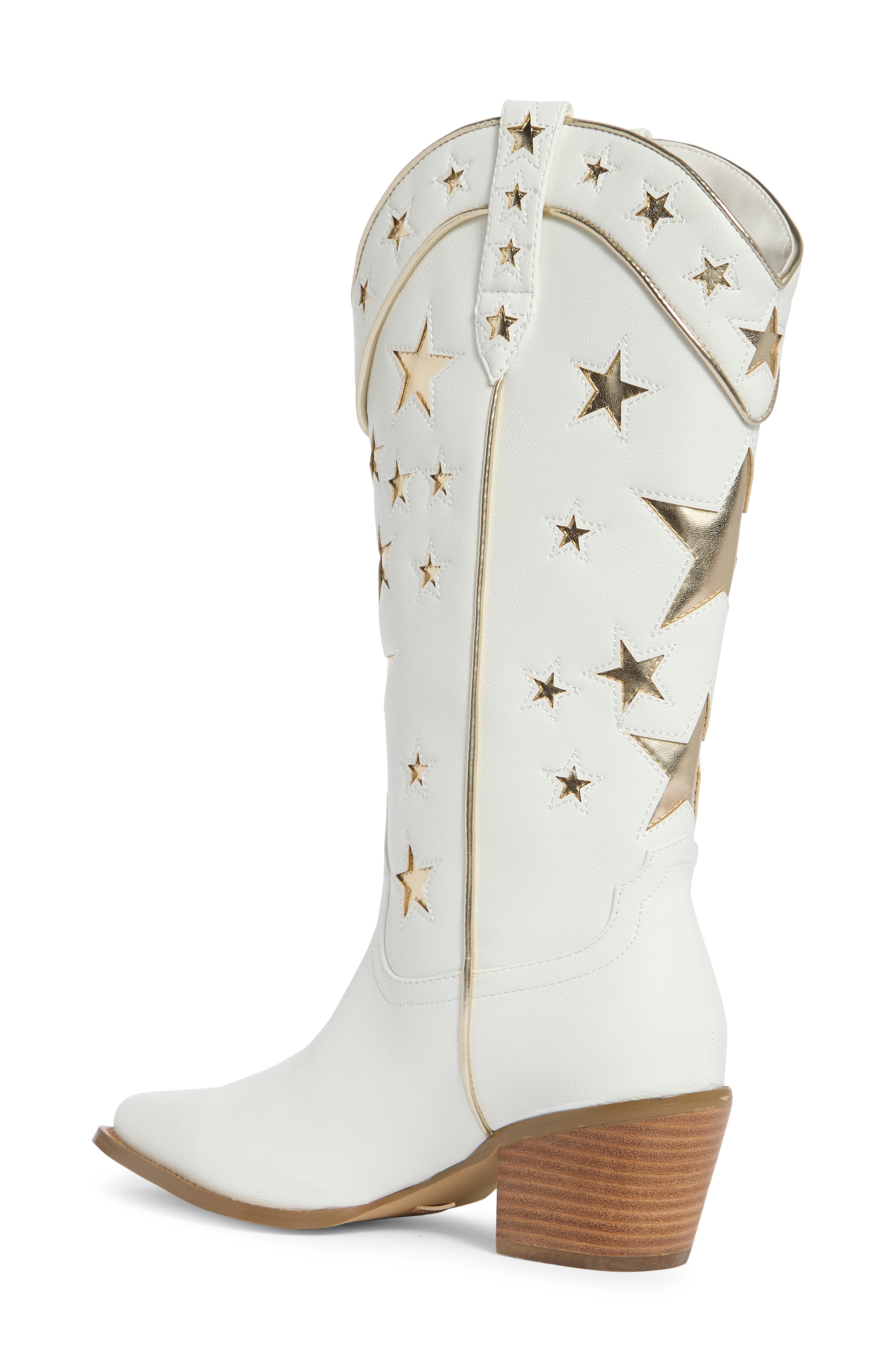 Dollie Faux Leather Western Boot, Alternate, color, WHITE/ GOLD METALLIC
