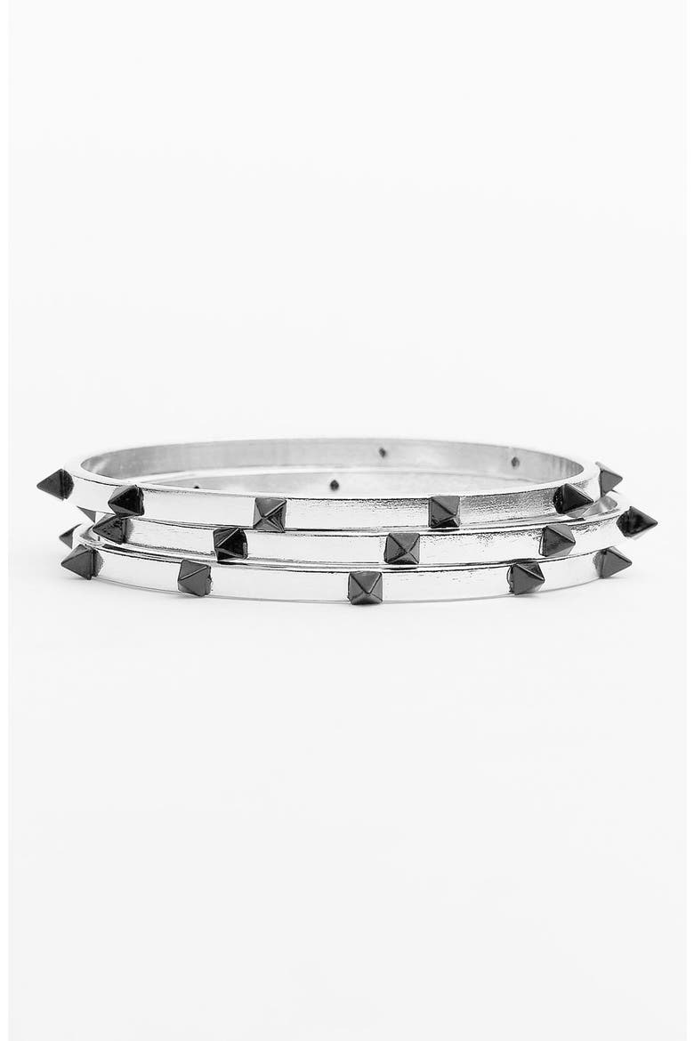Studded Bangles, Main, color, SILVER/ BLACK