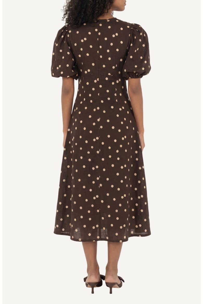 The Dawn Dot Puff Sleeve Linen & Cotton Maxi Dress, Alternate, color, POLKA DOTS BROWN