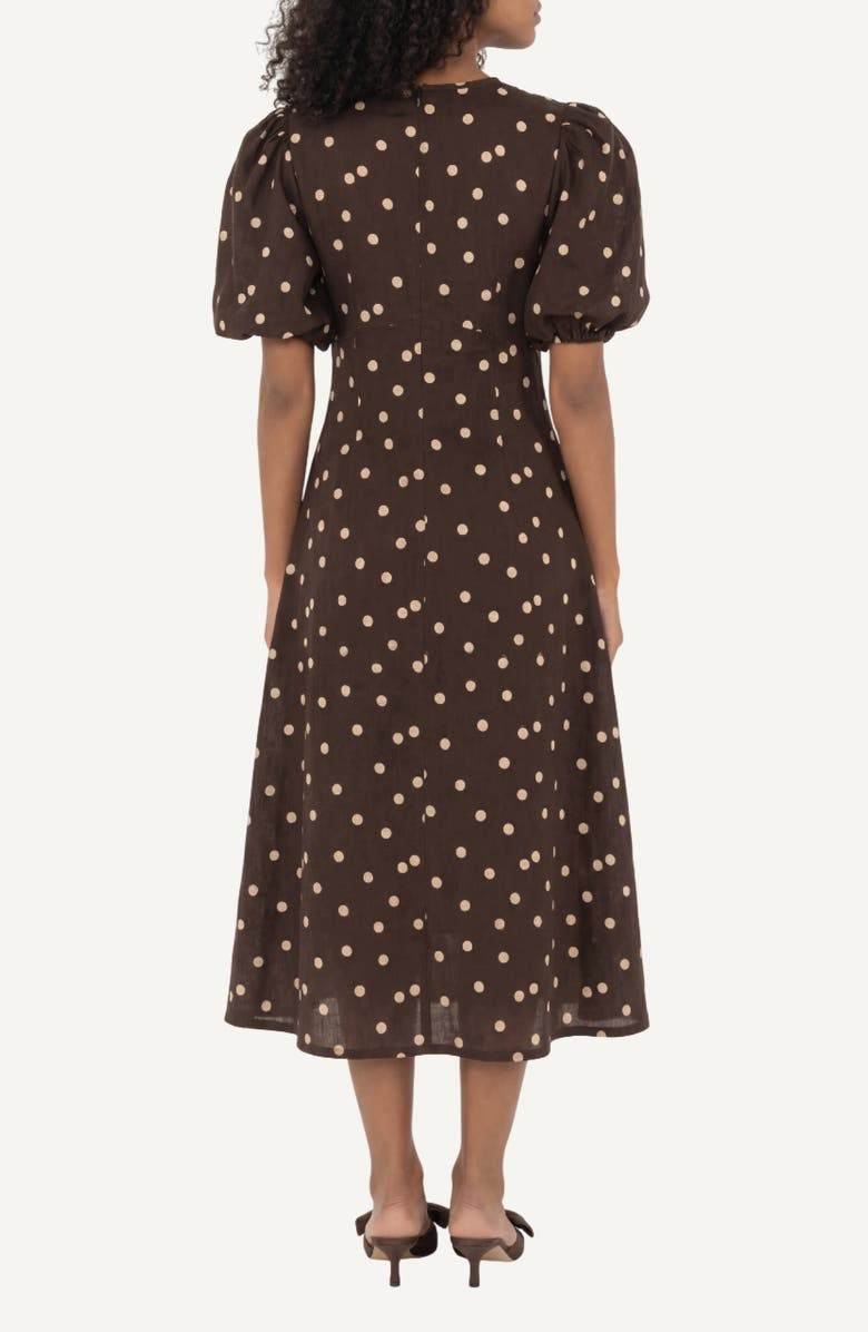 The Lulo Project The Dawn Dot Puff Sleeve Linen & Cotton Maxi Dress, Alternate, color, Polka Dots Brown