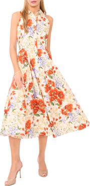 Ted Baker Noemi Floral Pleated Sleeveless Cotton Midi Shirtdress