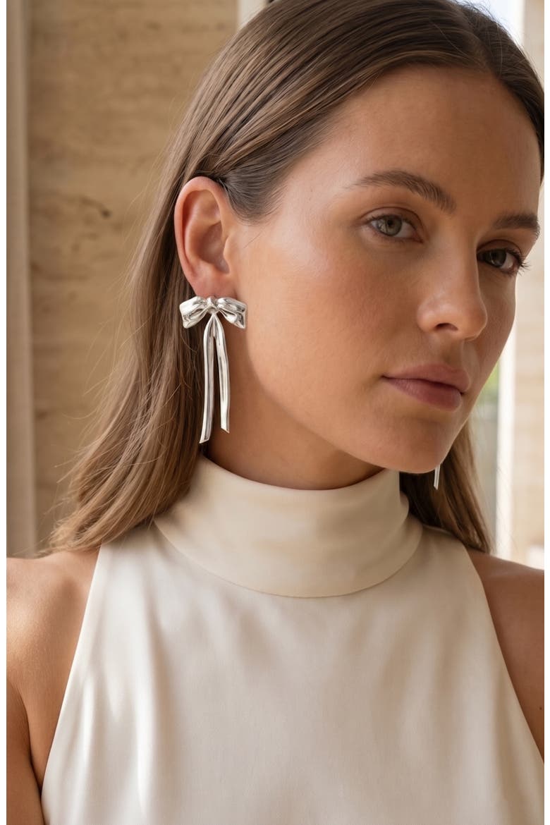 Bow Statement Drop Earrings, Alternate, color, SILVER