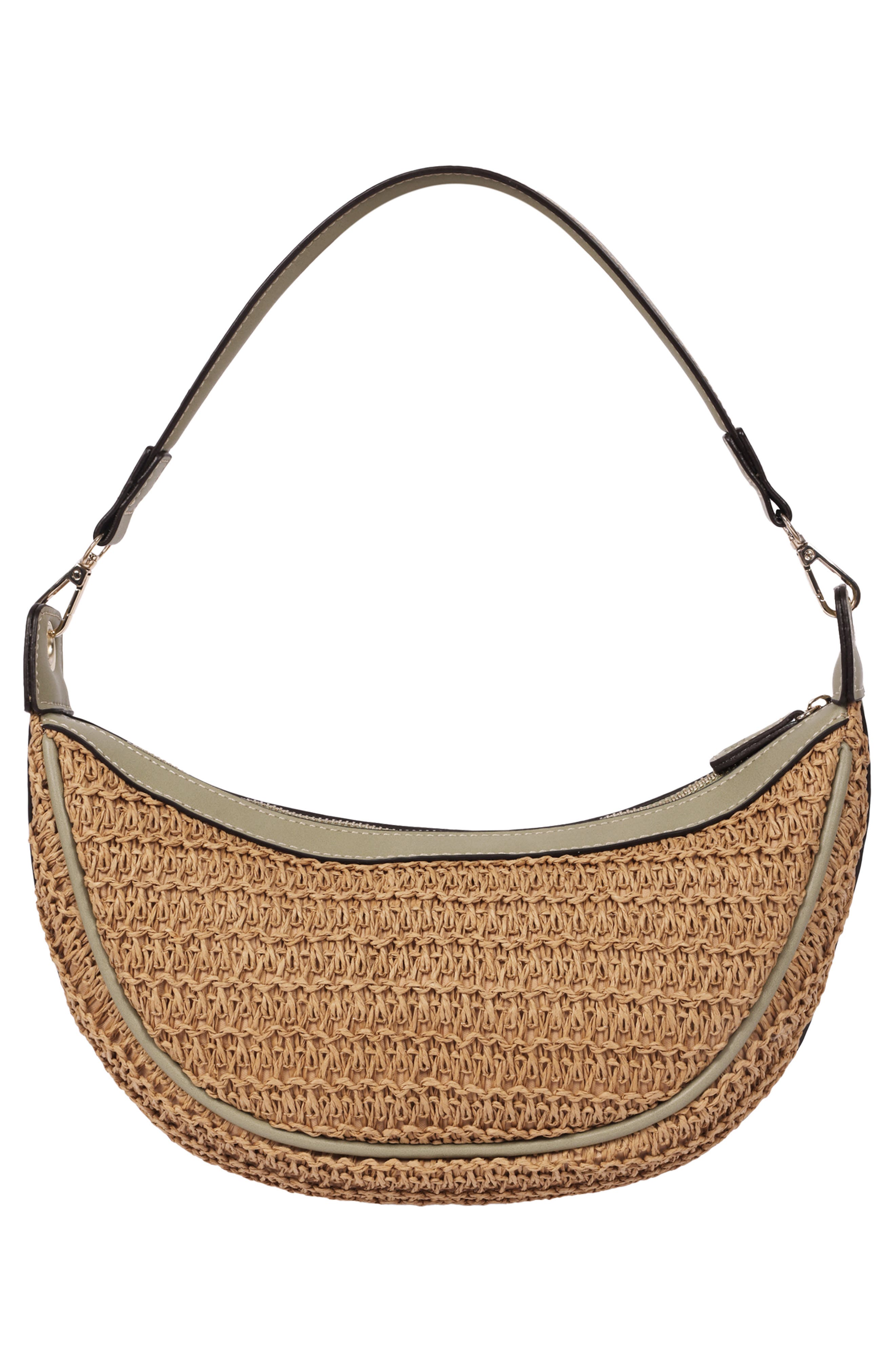 Logo Debossed Raffia Shoulder Bag, Alternate, color, SAGE