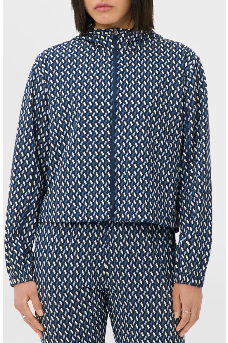 Explorer Cropped Zip Up Jacket, Main, color, BLUE LINKED GEO PRINT