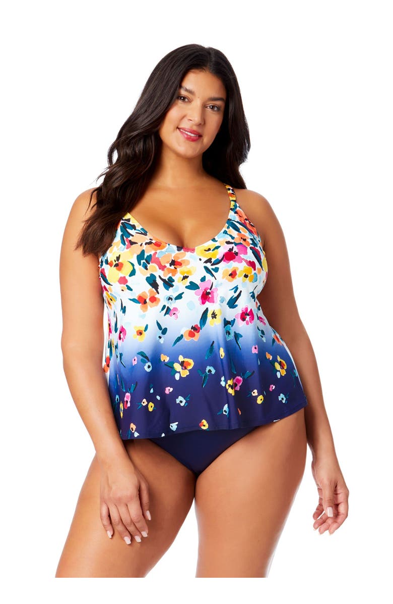 Anne Cole Plus Women's Plus Riviera Floral Easy Triangle Tankini Swim Top, Main, color, Gradient Floral