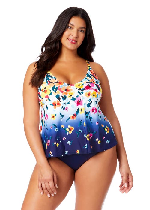Anne Cole Plus Plus Riviera Floral Easy Triangle Tankini Swim Top In Gradient Floral