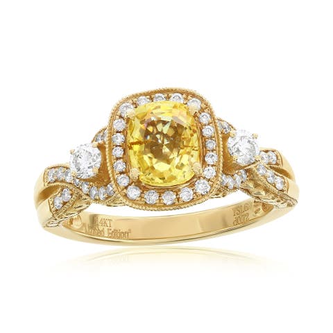 14K Gold 1.62ct Yellow Sapphire & 0.71cttw Diamond Ring