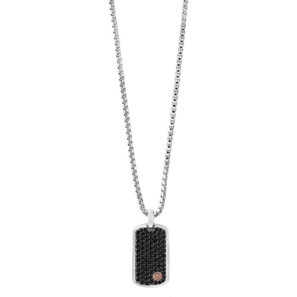 Effy Sterling Silver & 18k Rose Gold Pavé Black Sapphire Dog Tag Pendant Necklace In Metallic