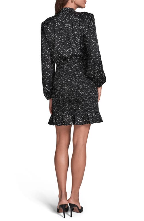 Bcbg Polka Dot Long Sleeve Smocked Skirt Hammered Satin Dress In Multi