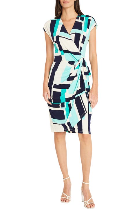 Geometric Print Faux Wrap Dress