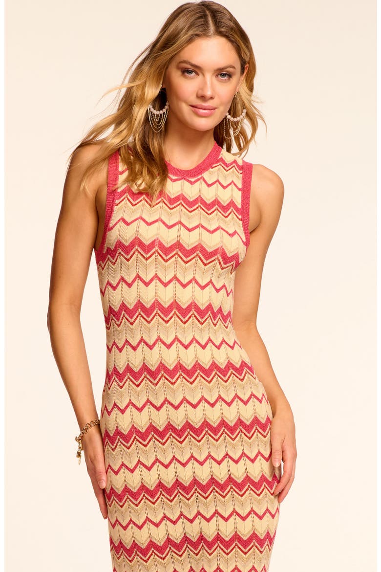 Declan Metallic Chevron Stripe Cotton Blend Sweater Dress, Alternate, color, ROSA PINK CHEVRON
