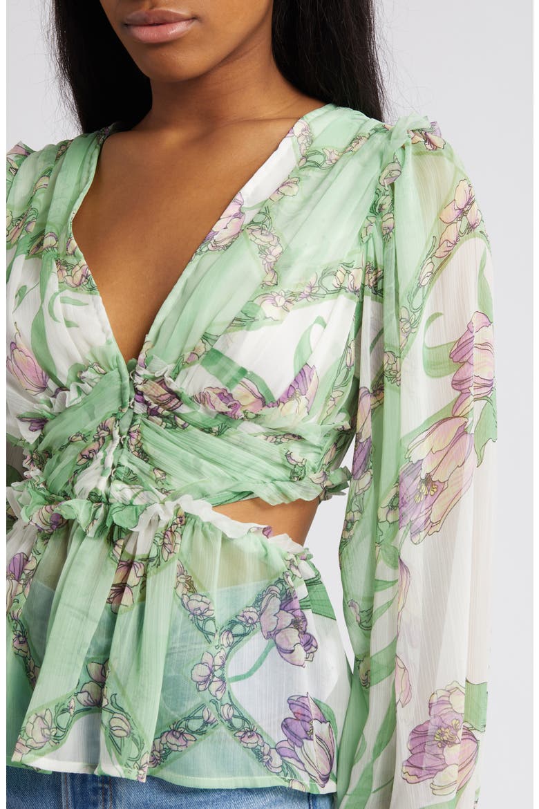 Floral Pleated Sheer Peplum Blouse, Alternate, color, LIGHT GREEN