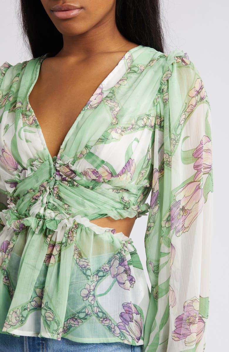 ASOS DESIGN Floral Pleated Sheer Peplum Blouse, Alternate, color, 
