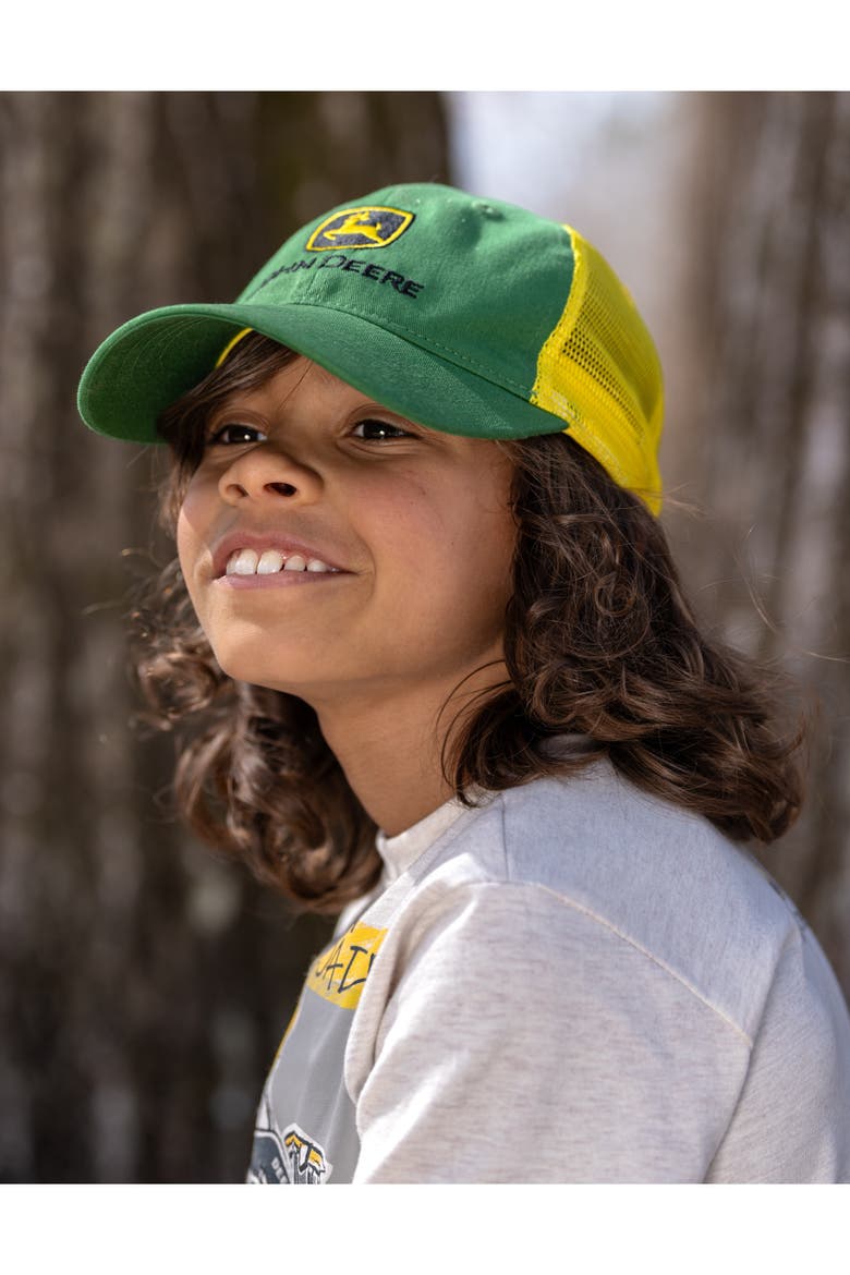 Boys' Snapback Trucker Baseball Cap, Alternate, color, Green Yellow Logo