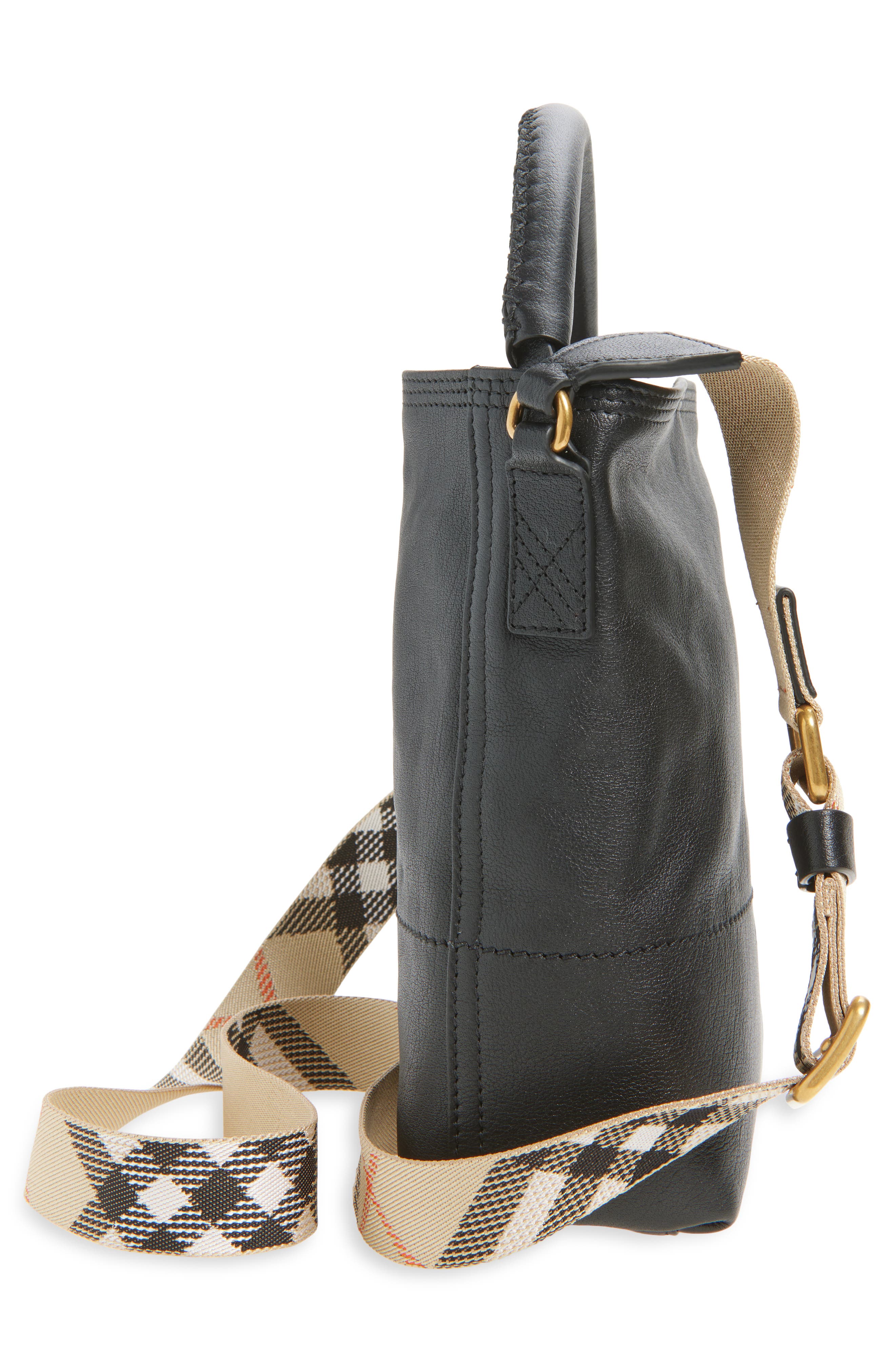 Burberry Mini B Clip LeatherBucket Bag, Alternate, color, Black
