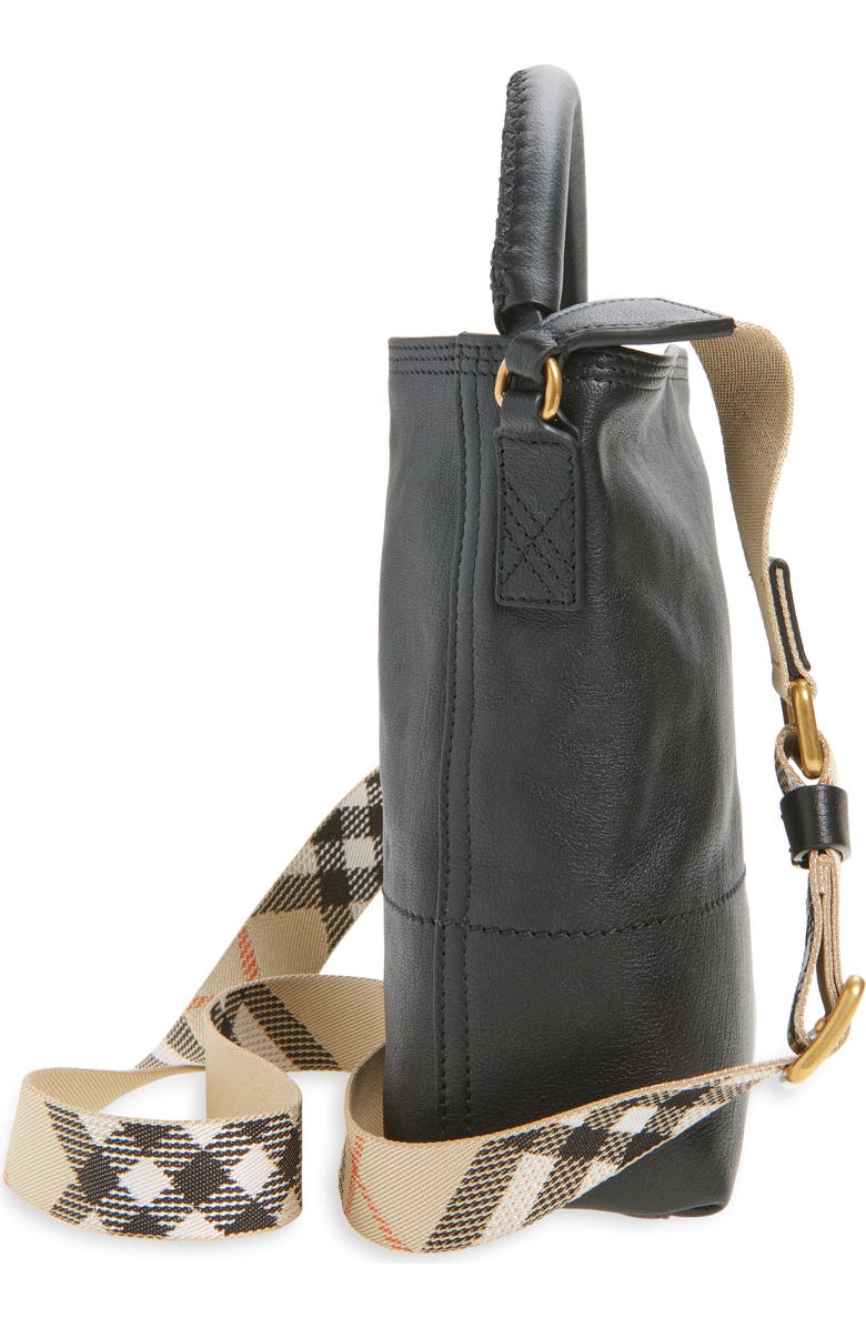 Burberry Mini B Clip LeatherBucket Bag, Alternate, color, Black