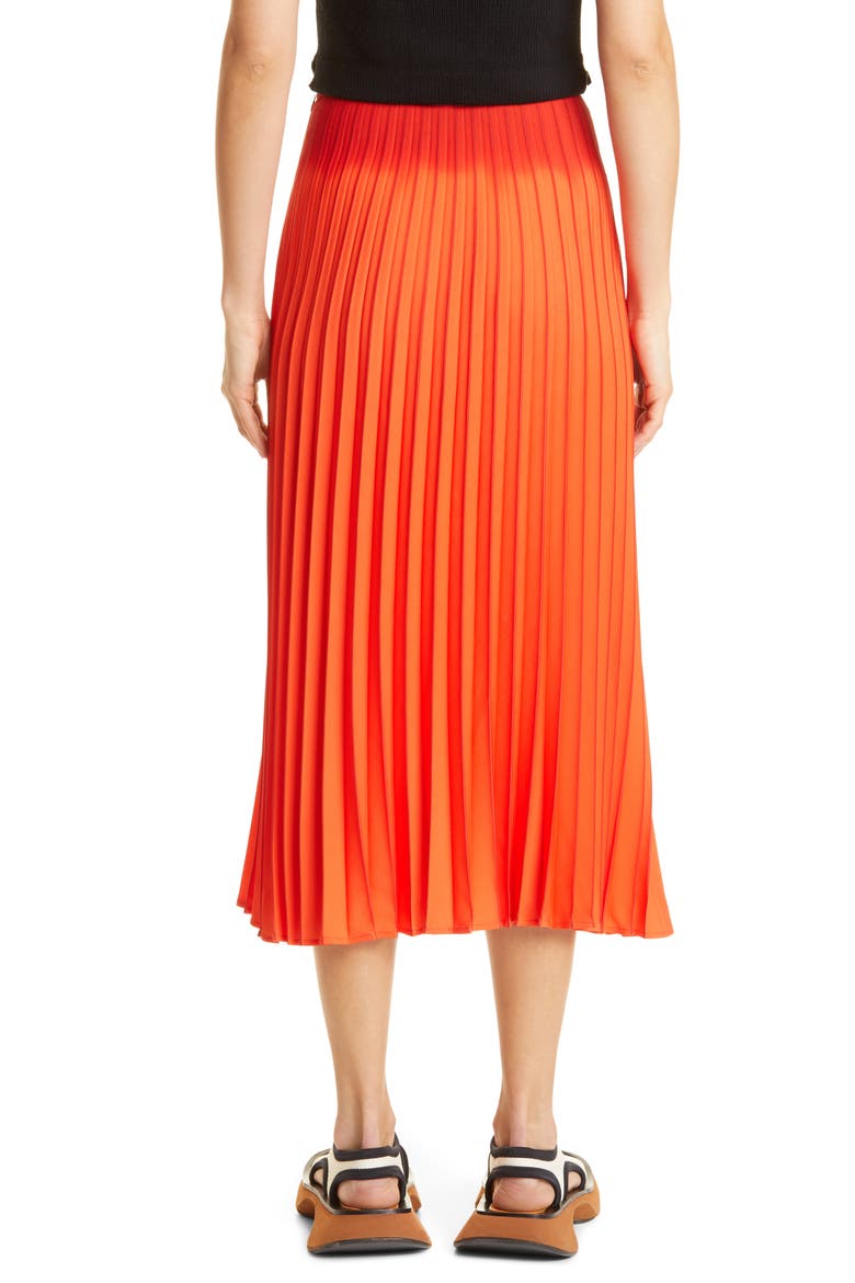 Crepe Pleated Midi Skirt, Alternate, color, BRIGHT ORANGE/ BLACK