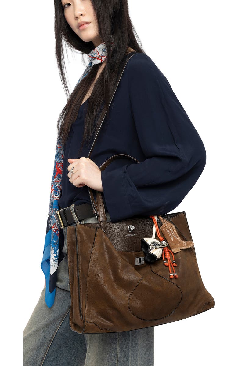 Zadig & Voltaire Jack Suede & Leather Shoulder Bag, Alternate, color, Wood