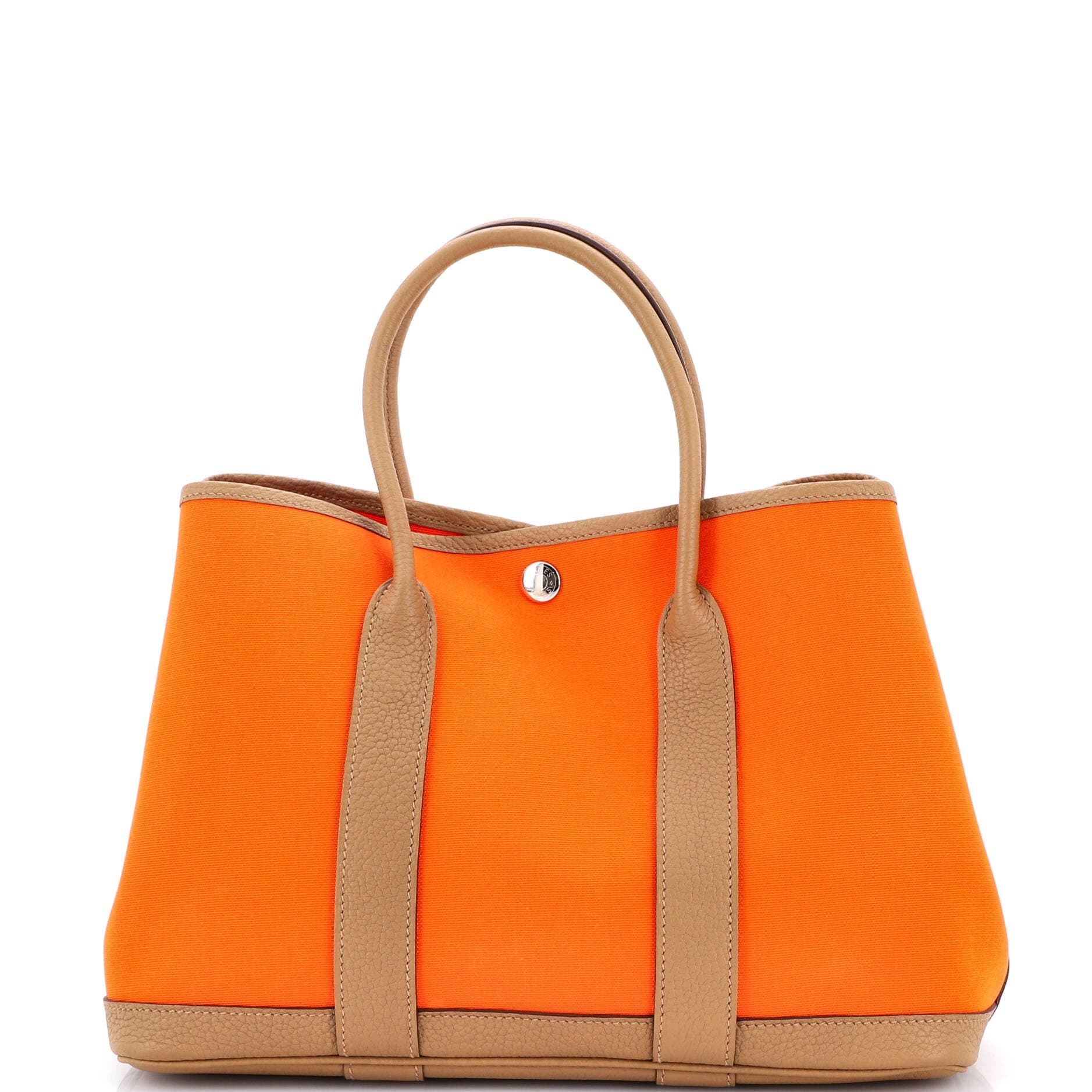 Pre-Owned Hermes Garden Party Tote Toile and Leather 30, Main, color, Orange Minium