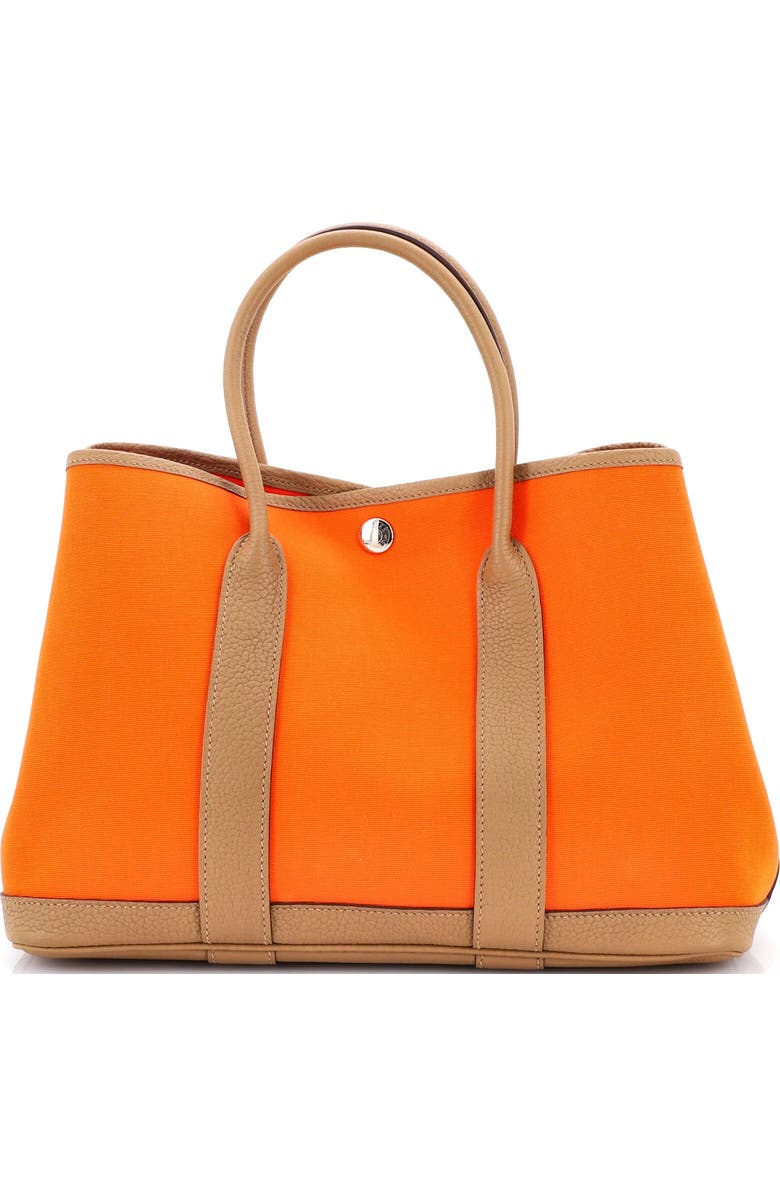 Pre-Owned Hermes Garden Party Tote Toile and Leather 30, Main, color, Orange Minium