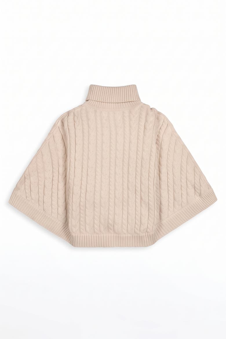 Kids' Organic Cable Knit Turtleneck Sweater Cape, Alternate, color, Light Oatmeal Heather