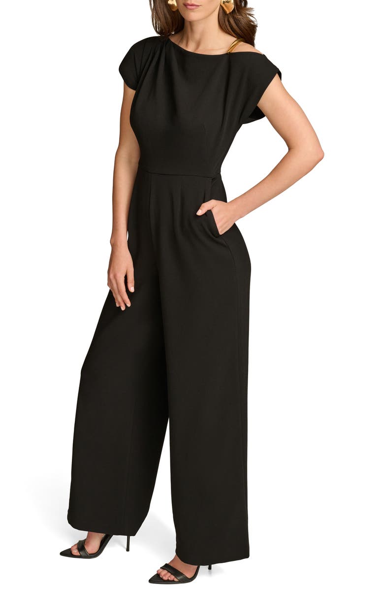 Donna Karan New York Caddy Cold Shoulder Crepe Jumpsuit, Alternate, color,
