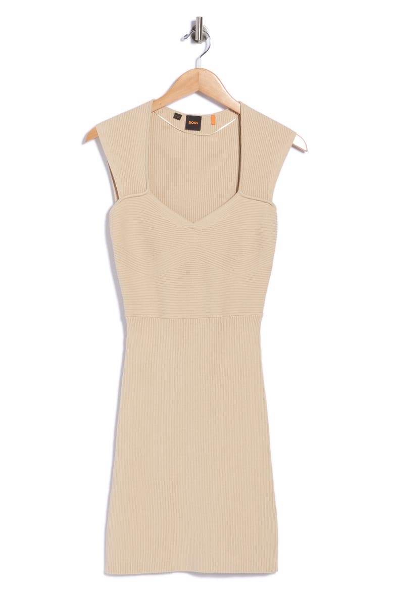 Ribbed Sweetheart Neck Minidress, Main, color, OPEN BEIGE