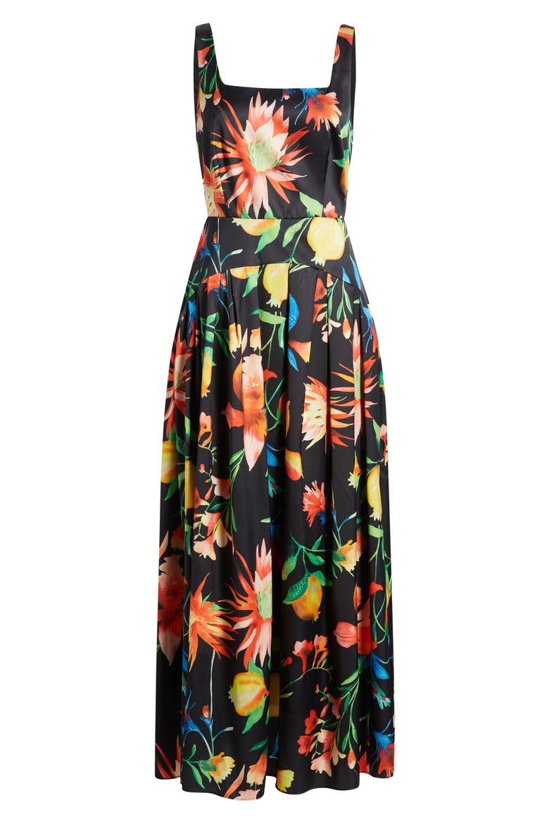 Juno Floral Print Midi Dress, Alternate, color, BLACK MULTI