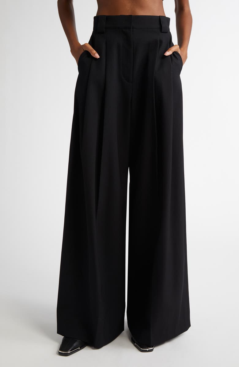 Alexander Wang Pleated High Waist Wide Leg Wool Pants, Main, color, 