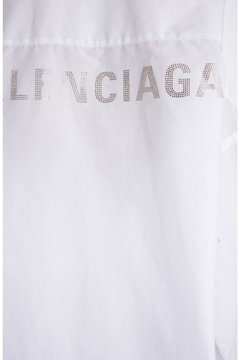 Oversize Crystal Logo Cotton Button-Up Cocoon Shirt, Alternate, color, WHITE