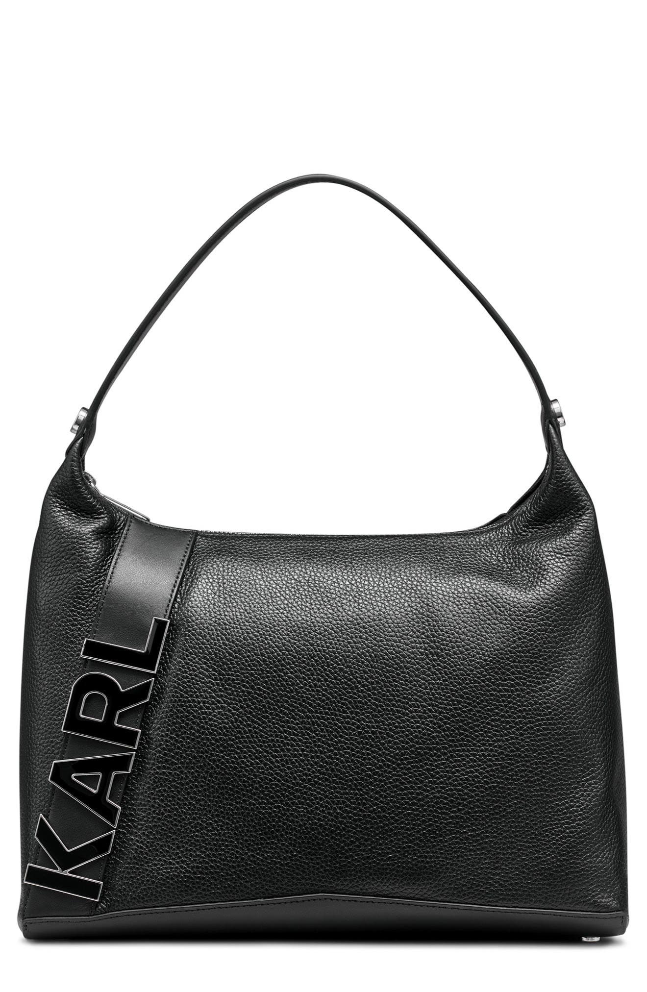 KARL LAGERFELD PARIS Lunette Hobo Leather Bag, Main, color, 