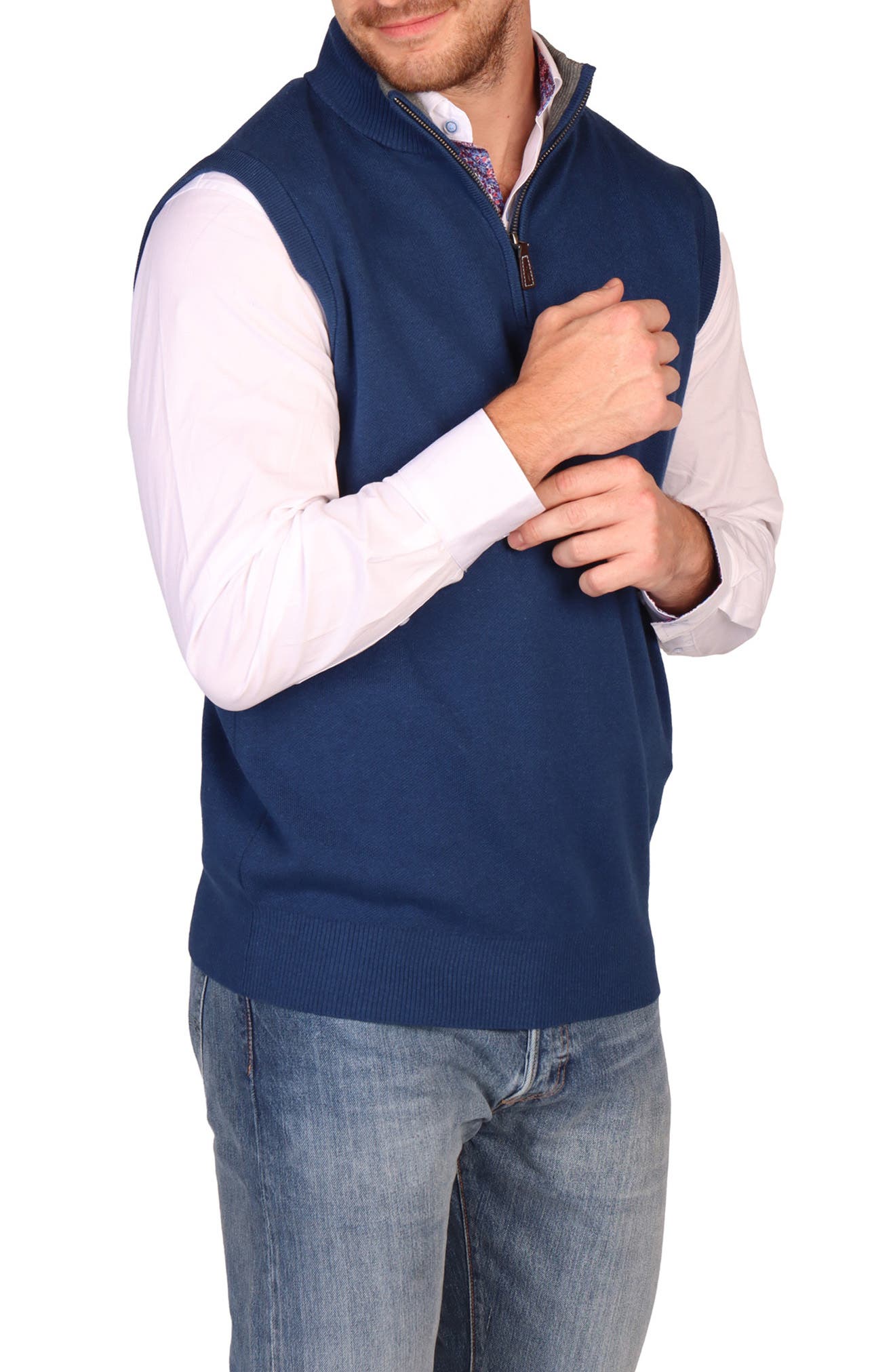 TailorByrd Fine Knit Quarter Zip Sweater Vest