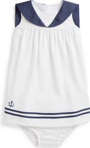 Ralph Lauren Cotton Interlock Sailor Dress & Bloomers Set