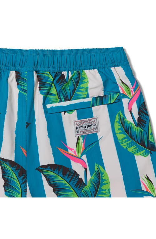 Party Pants Gulf Stripe Sport Swim Trunks In Turquoise