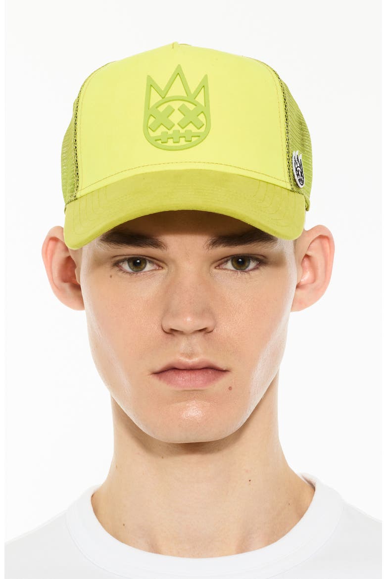 Logo Mesh Back Suede Trucker Hat, Main, color, NEON YELLOW