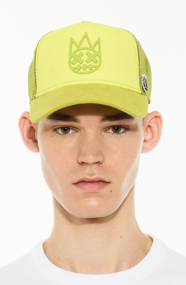 Cult of Individuality Logo Mesh Back Suede Trucker Hat, Main, color, Neon Yellow