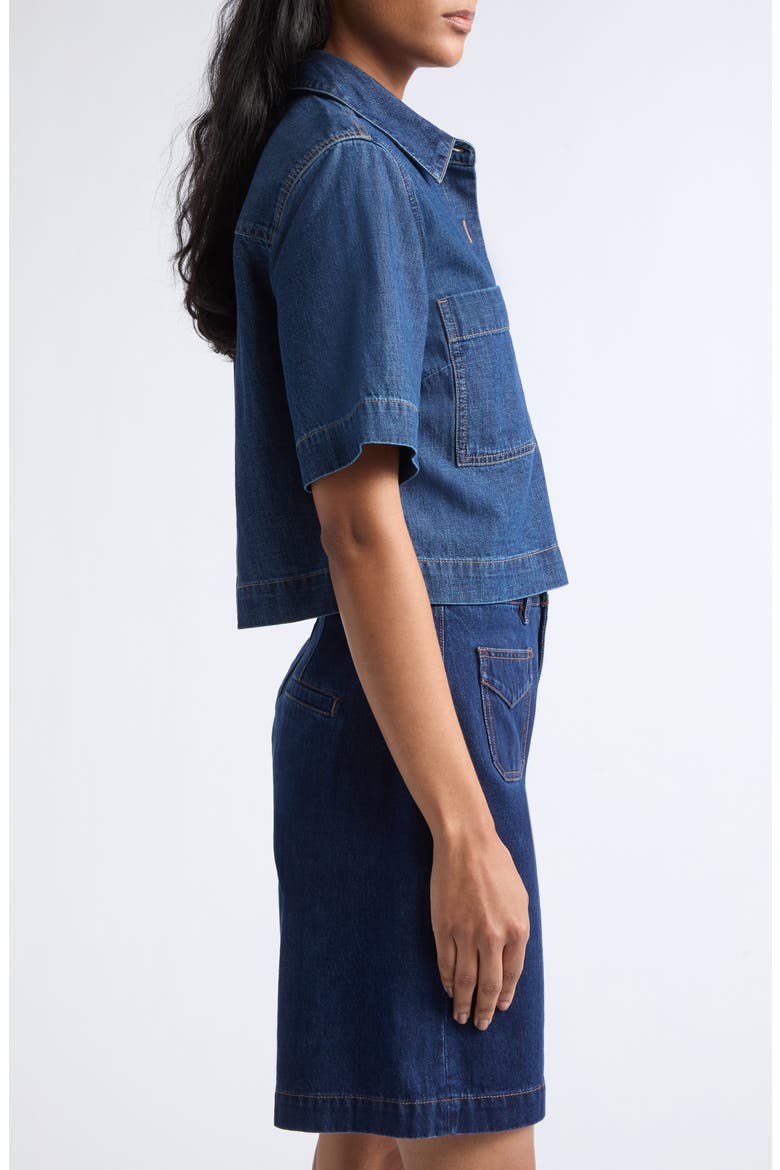 Spruce Cotton & Silk Blend Denim Button-Up Top, Alternate, color, STARRY NIGHT