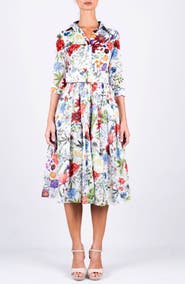 SAMANTHA SUNG Multicolor Botanic Pleated Midi Shirtdress