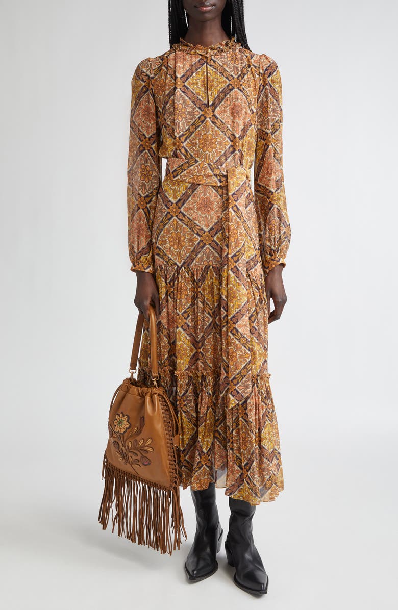 Etro Floral Print Long Sleeve Crepon Midi Dress, Alternate, color, Stampa F.do Bejge