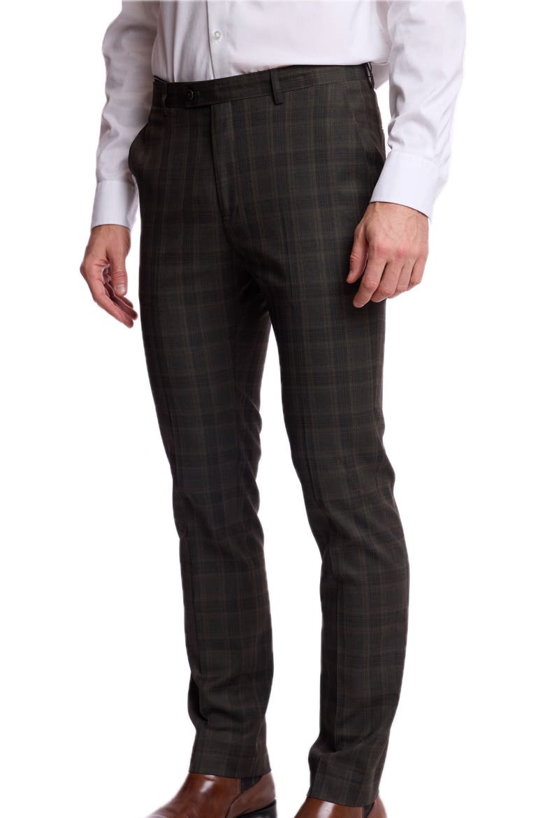 Downing Slim Fit Check Stretch Pants, Alternate, color, DARK ARMY CHECK