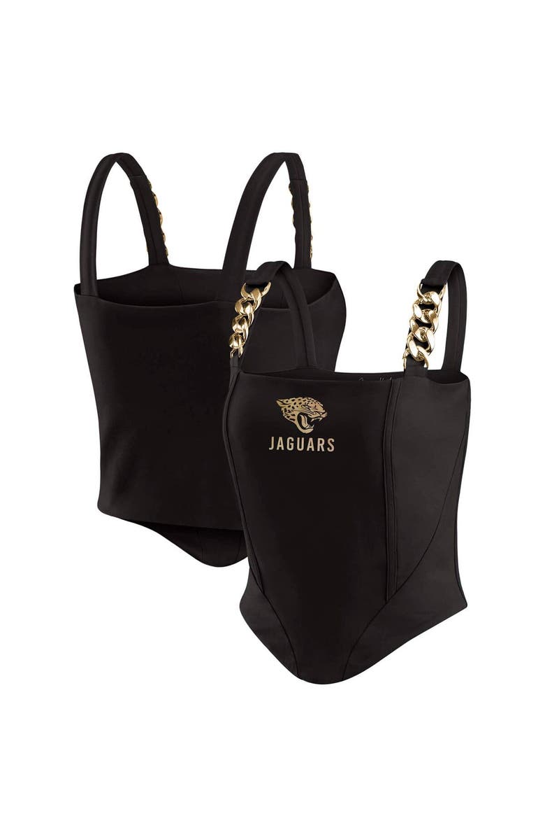 WEAR by Erin Andrews Women's WEAR by Erin Andrews x Gracie Hunt Black Jacksonville Jaguars Chain Link Corset Top, Main, color, 