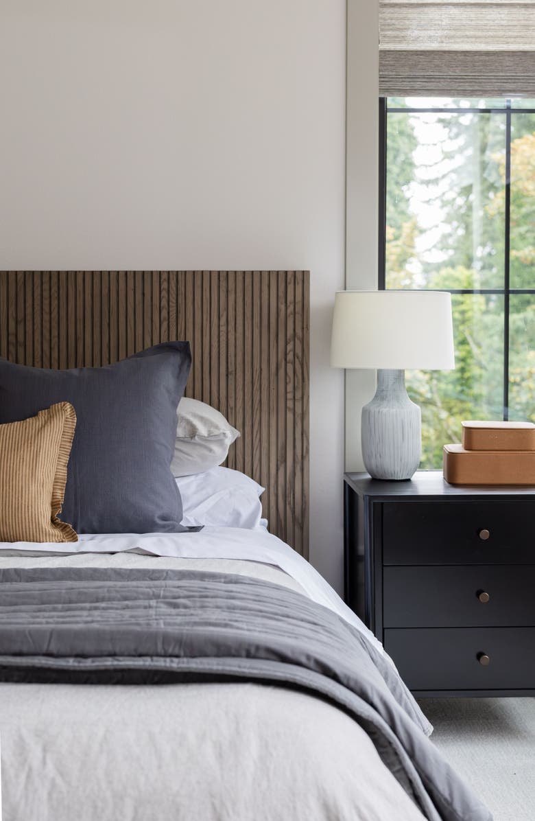 Linen & James Ethan | Flange Charcoal Gray Natural Linen Pillow Cover, Alternate, color, Charcoal Gray